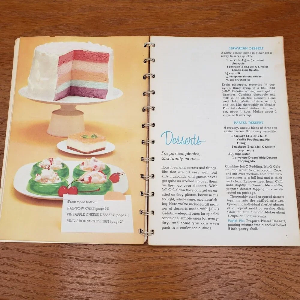 1963 Joys of Jell-O Cookbook Spiral Bound 1st Printing Vintage MCM Color Recipes